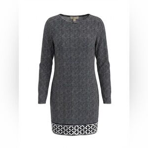 Michael Kors Black and White Geometric Long Sleeve Dress